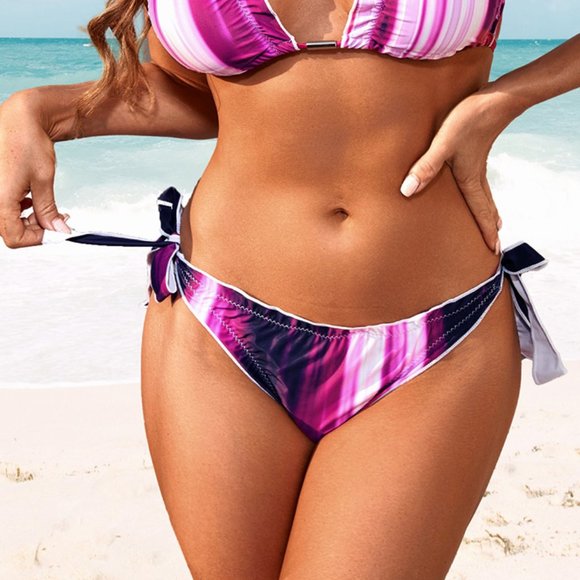 Purple Stripe Print 3pcs Swimsuit with Cover Up - Picture 3 of 8